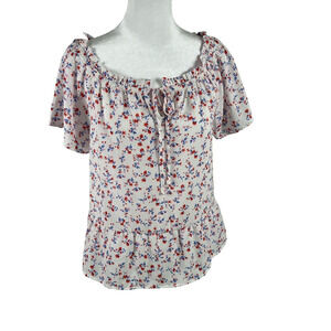 NEW Hippie Rose Juniors White Red Floral Top Blouse Shirt Medium Cropped